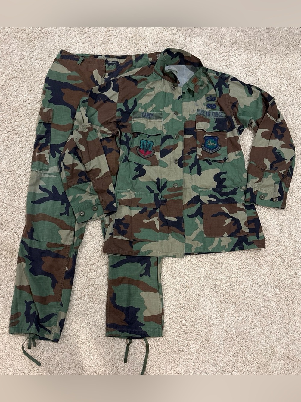 USAF 2003 BDU Woodland Camo Uniform Set NASIC Air Combat Command Sz Medium Long